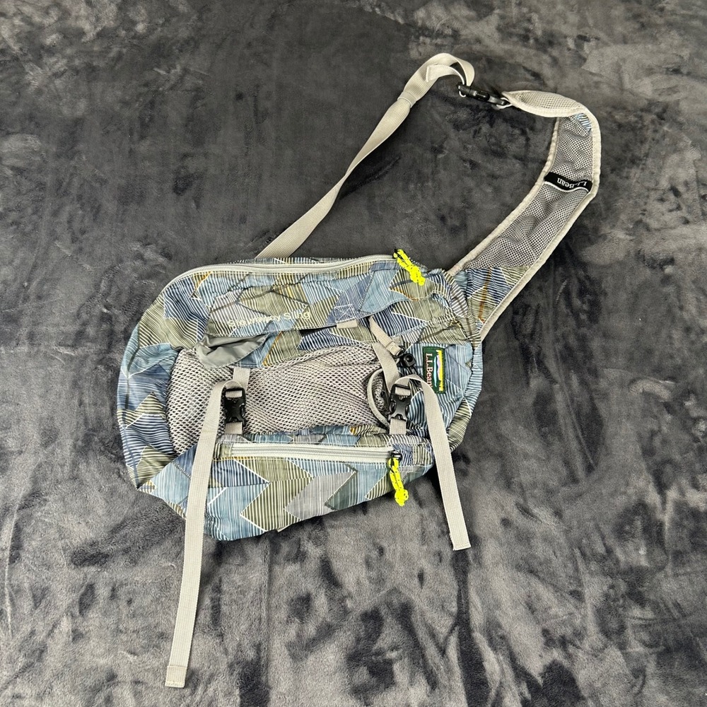 L.L.Bean Stowaway Sling Backpack Unisex OS Blue Green Geometric Hiking Bag